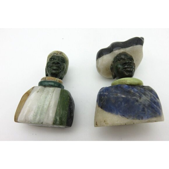 Small STONE BUST Set Colourful Hand Carved in Zimbabwe Africa 3.1" Tall - Picture 6 of 9